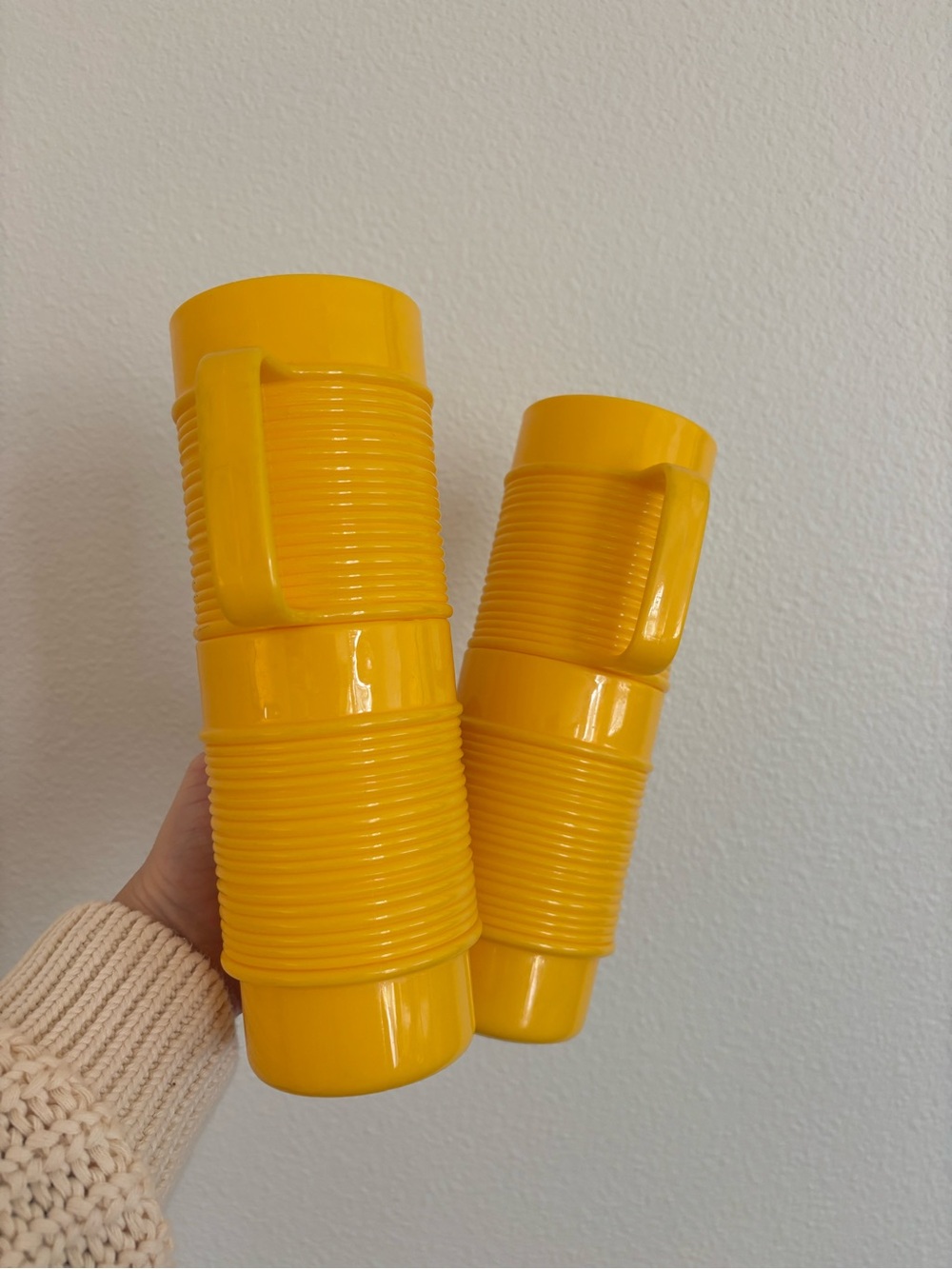 Vintage Rubbermaid yellow ribbed stackable coffee mugs